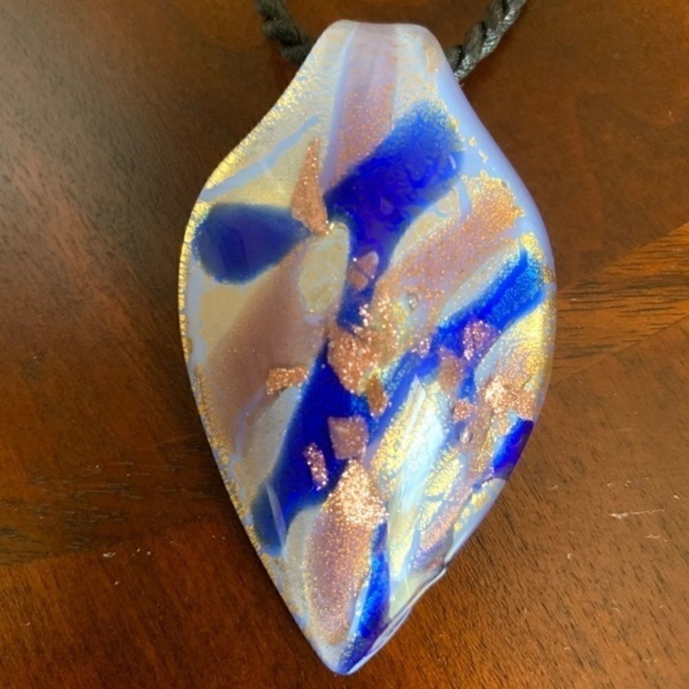 Murano Glass Italian Blue Real Gold Infused Lrg Pendant - Picture 1 of 9